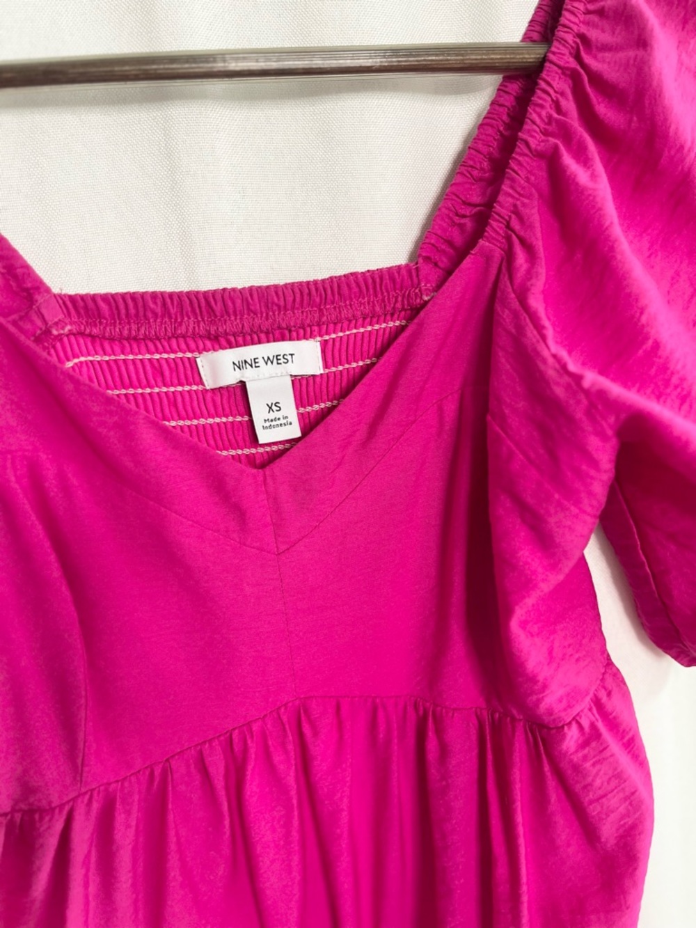 Nine West Pink Mini Dress XS Puff Sleeve Smocked Babydoll Summer